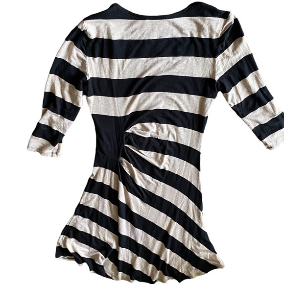 Calvin Klein Wm’s Sz 4 Black Brown Striped Ruched Soft Jersey BodyCon Midi Dress - Picture 3 of 3